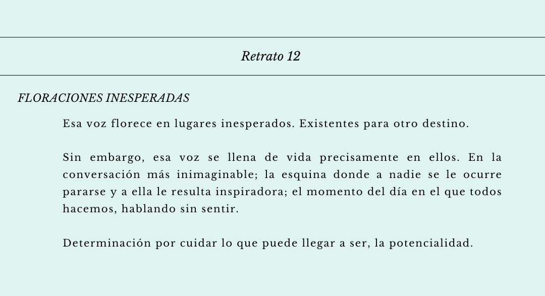 RETRATO 12, Floraciones inesperadas…